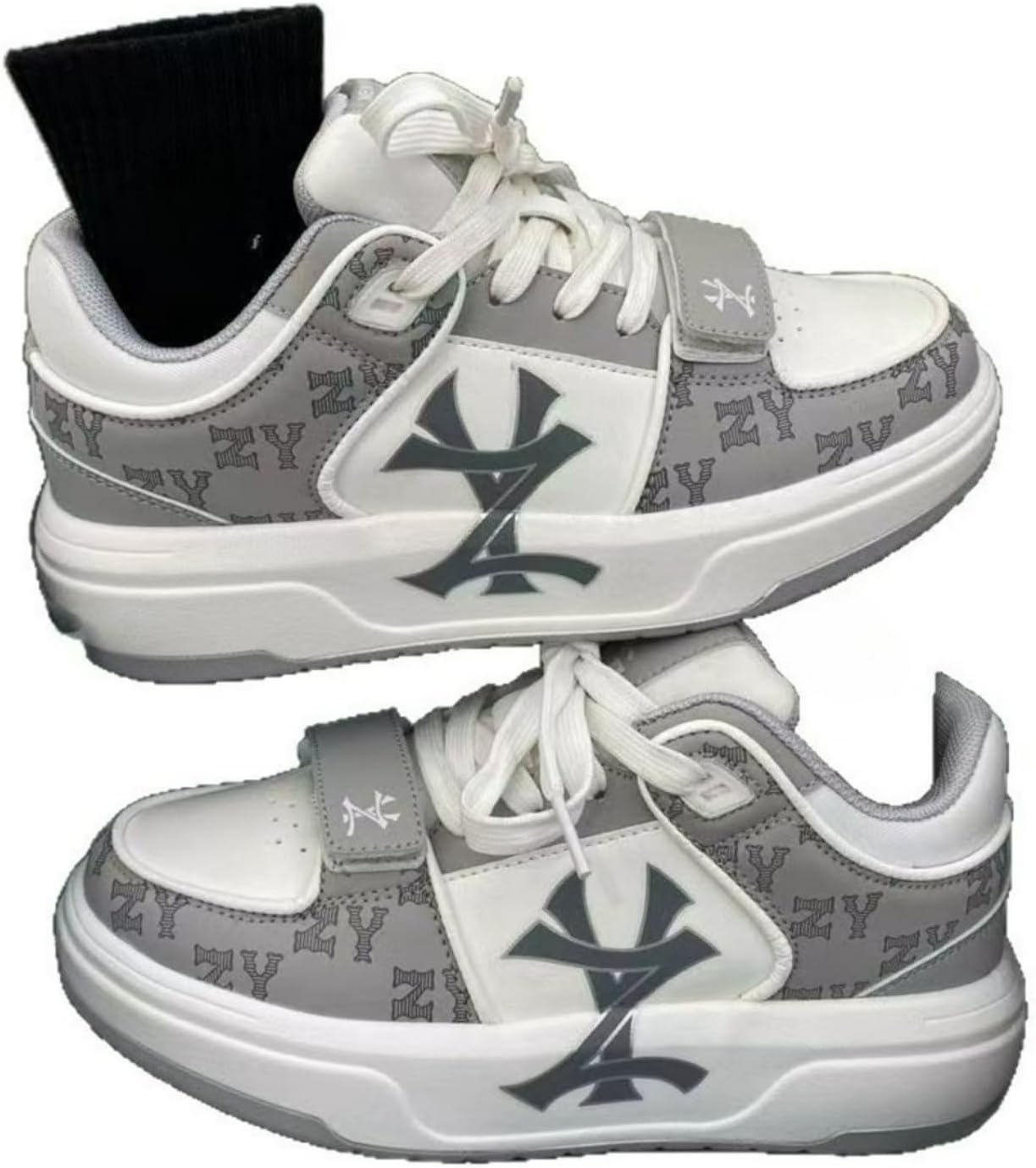 

Мужские кеды с монограммой, на шнуровке, с регулируемым ремешком, низкие, повседневные, с толстой подошвой, ретро стиль, для ходьбы, модная уличная обувь Ctkvbmeoi, серый