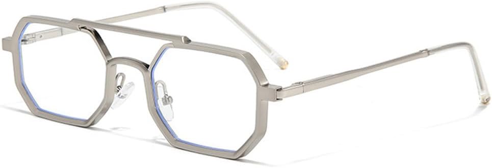 

Мужские солнцезащитные очки в стиле ретро с двойной перемычкой, многоугольные, маленькие, с прозрачными линзами с градиентом цвета "океан", женские очки в металлической оправе TKKTLLT, Silver Clear