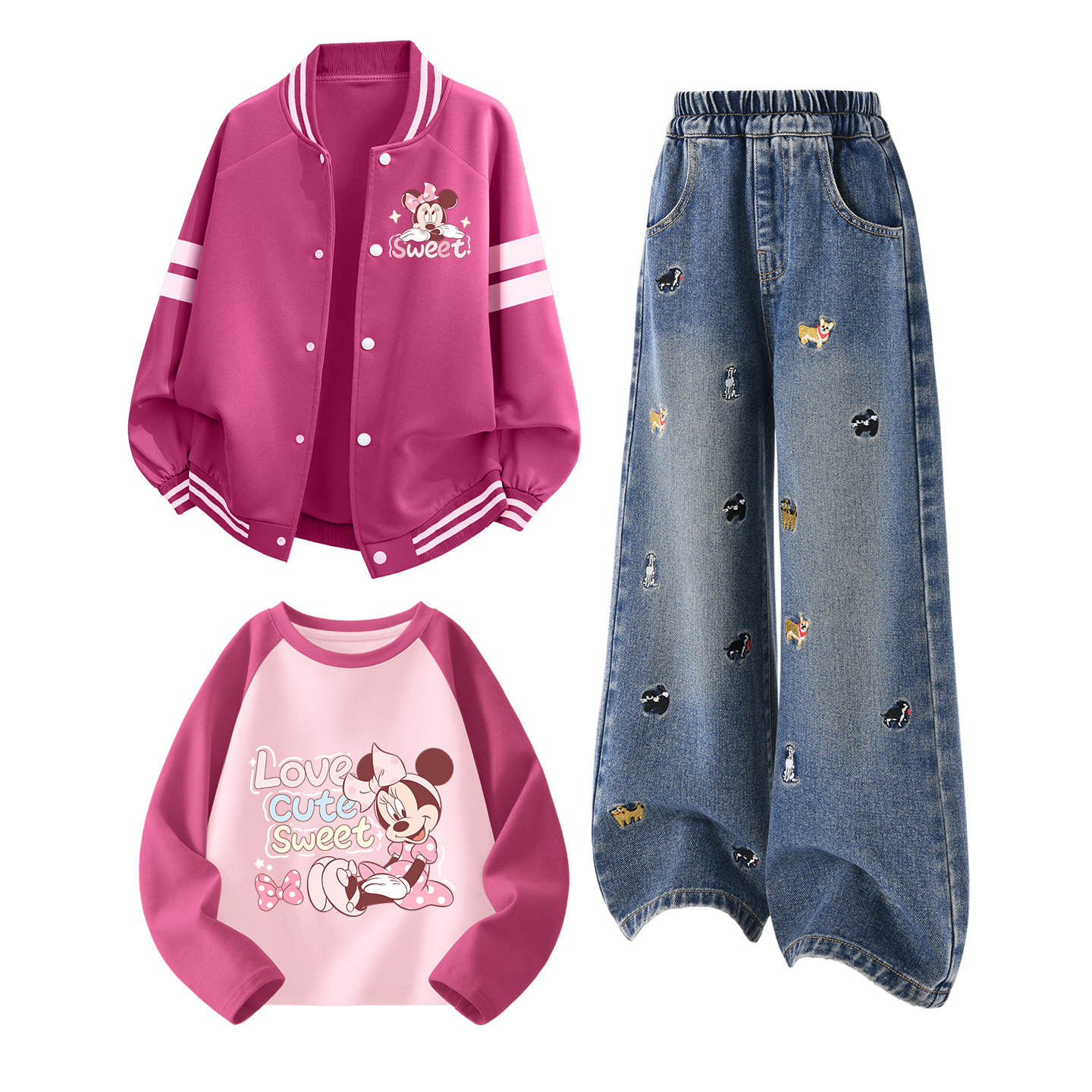 

Детская повседневная спортивная одежда с круглым вырезом Moderate Disney, delorine k розовый красный+solid color denim синий+delorine fuchsia