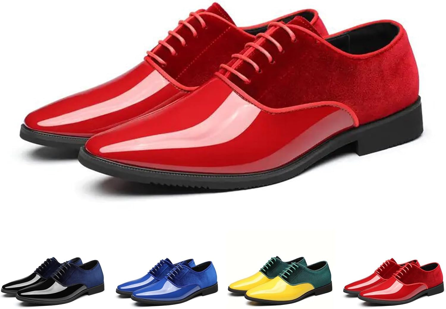 

Мужские туфли-оксфорды из лакированной кожи с бархатной отделкой, классические винтажные с глянцевым носком, шнуровкой и низким верхом, для бизнеса, выпускного, свадьбы и официальных мероприятий Oxneuhg, красный