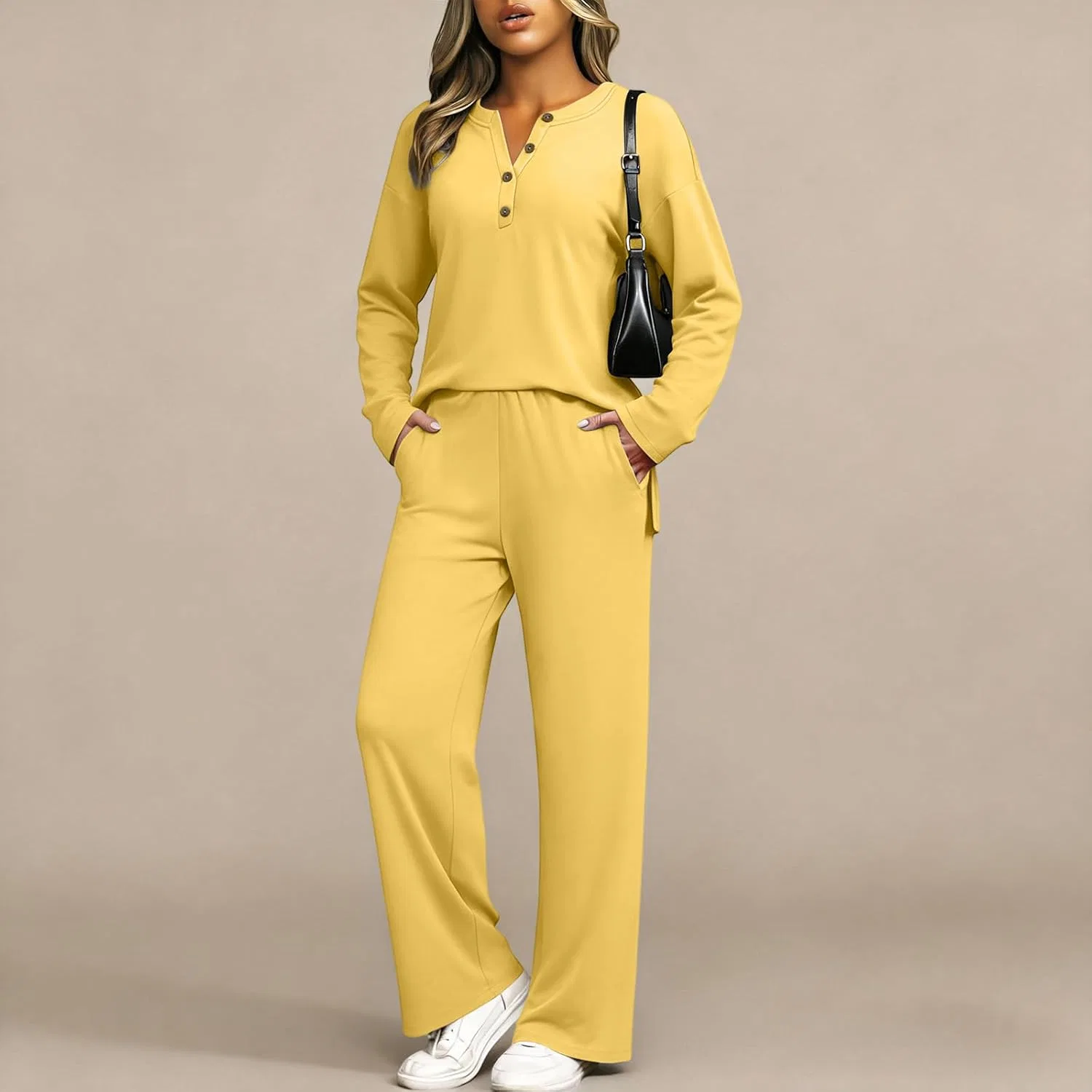Спортивный костюм женский V-образный вырез, Generic, 01-yellow — фото 2