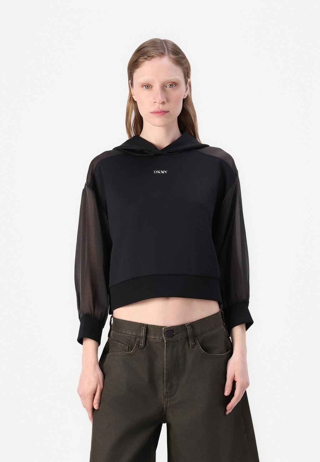 

Толстовка с капюшоном CROP LOGO DKNY, черный