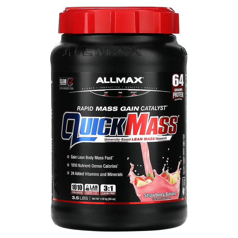 

ALLMAX, QuickMass, катализатор для быстрого набора массы, клубника и банан, 1,59 кг (3,5 фунта)