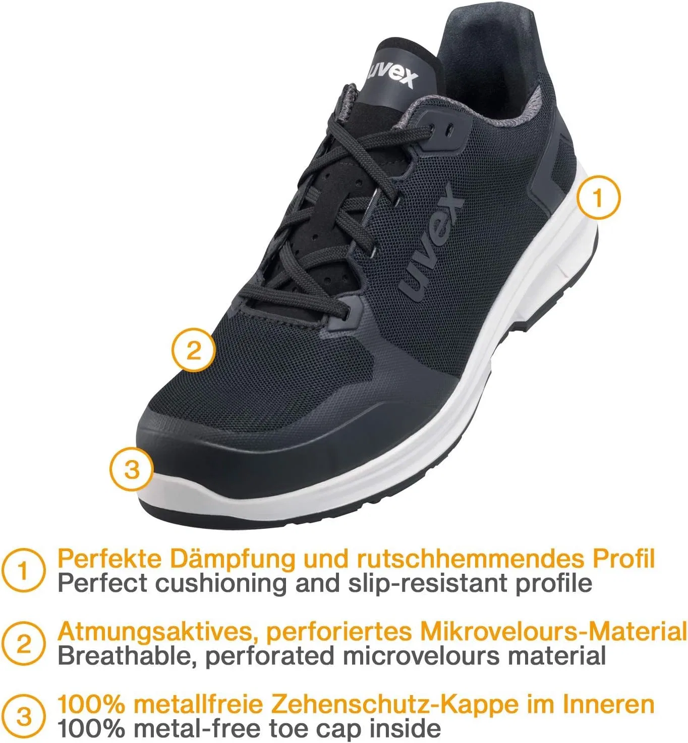 Рабочие спортивные ботинки Uvex 1 S1 ESD SRC для мужчин и женщин, Black — фото 4