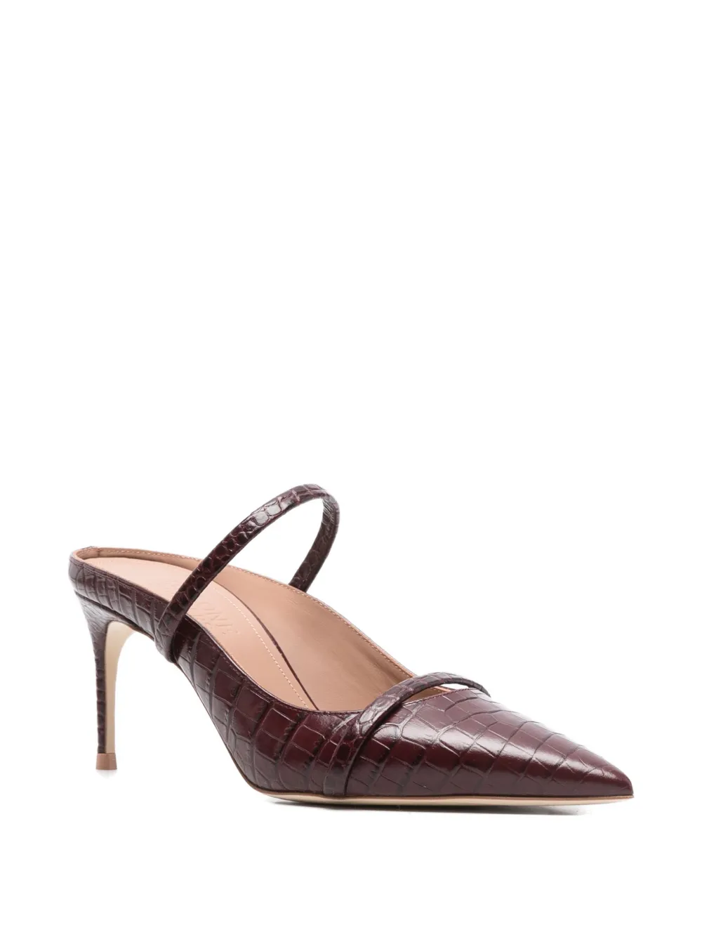 70-миллиметровые кожаные мюли с вышивкой под крокодила Malone Souliers, красный — фото 2