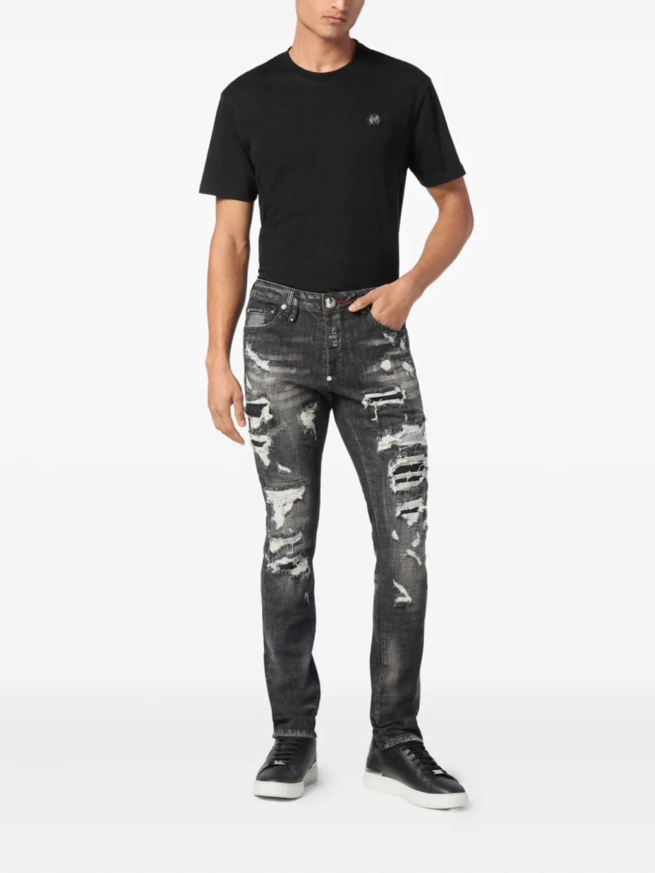 

Джинсы Philipp Plein с эффектом потертости, черный
