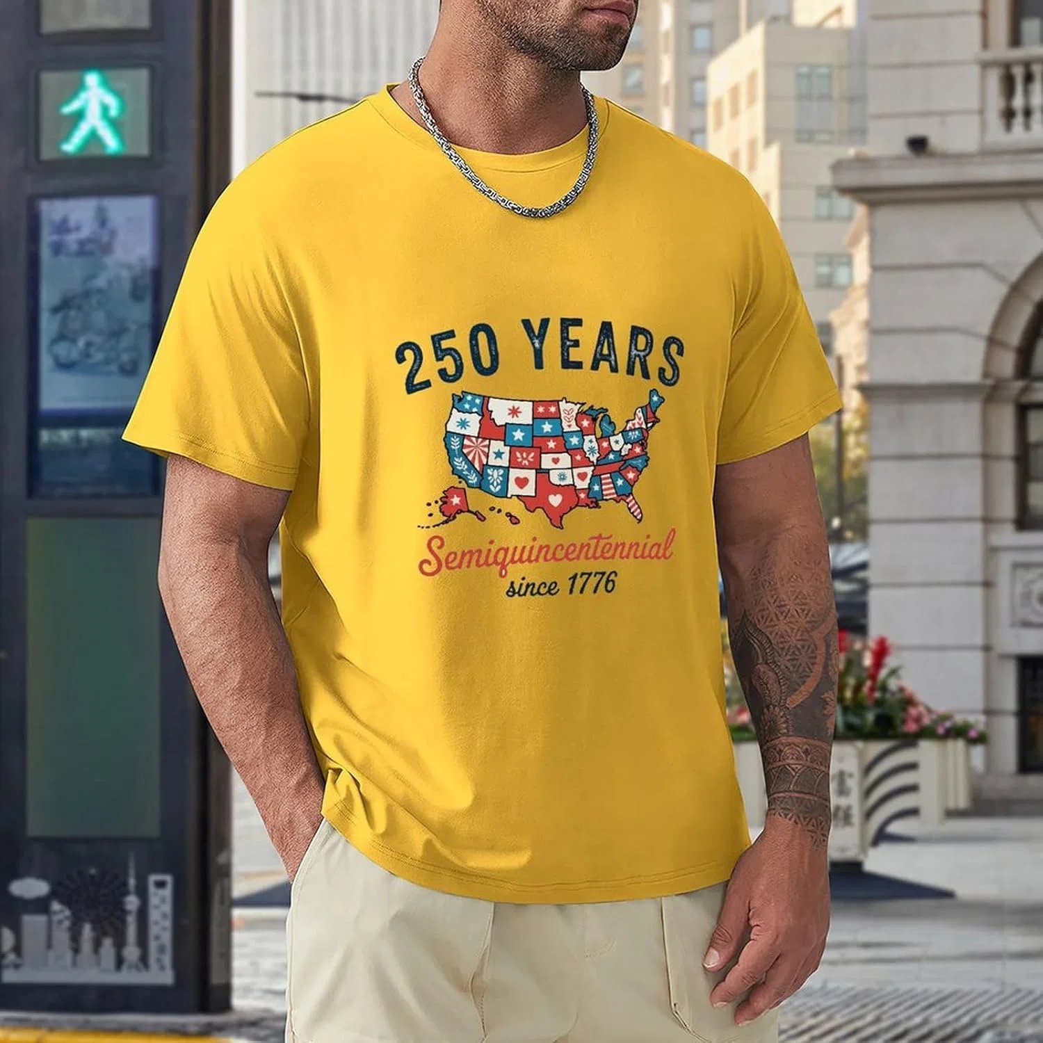 Футболка с принтом America's 250th Anniversary, хлопок, Yellow-style-8 — фото 2