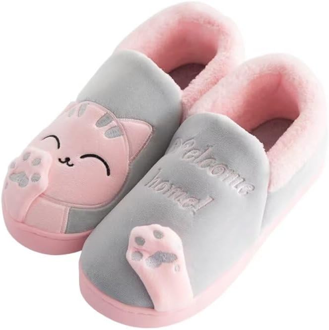 

Мужские и женские зимние домашние тапочки с милым котиком на каблуке Zonkacen, розовый/серый