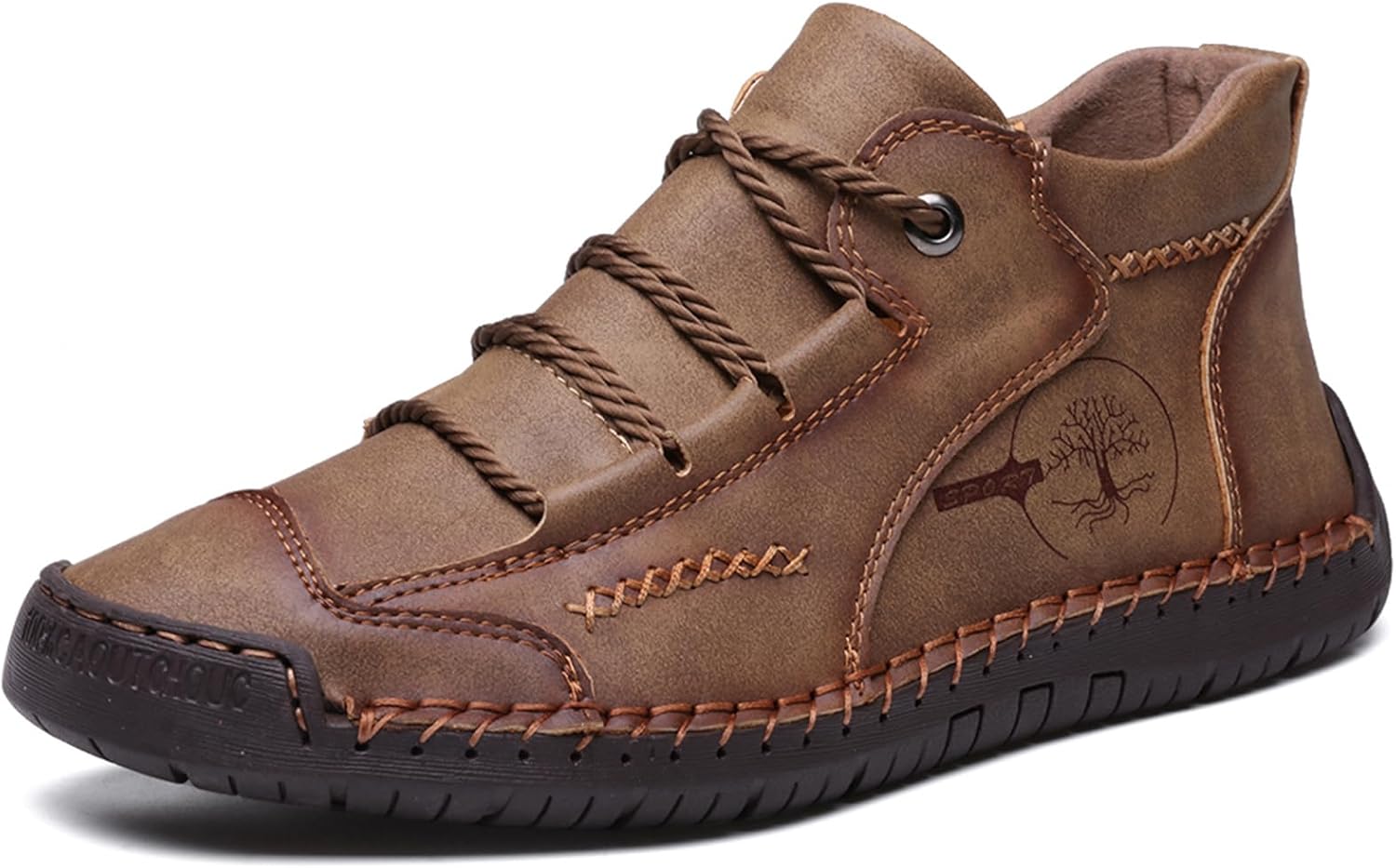 

Мужские кожаные ботинки на шнуровке до щиколотки, повседневные винтажные, с противоскользящей подошвой, поддержкой свода стопы, лоферы для походов, прогулок, вождения, ботинки чукка Didopery, хаки