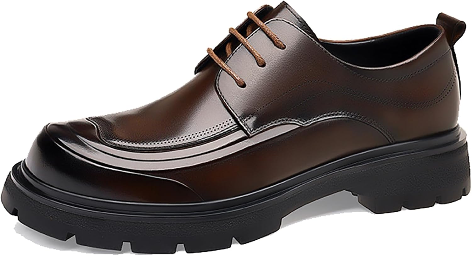 

Мужские оксфорды из натуральной кожи на платформе с массивным каблуком, классические повседневные с шнуровкой, закругленным носком и рифленой подошвой, деловые туфли для работы и офиса, обувь для увеличения роста Rynkoma, коричневый