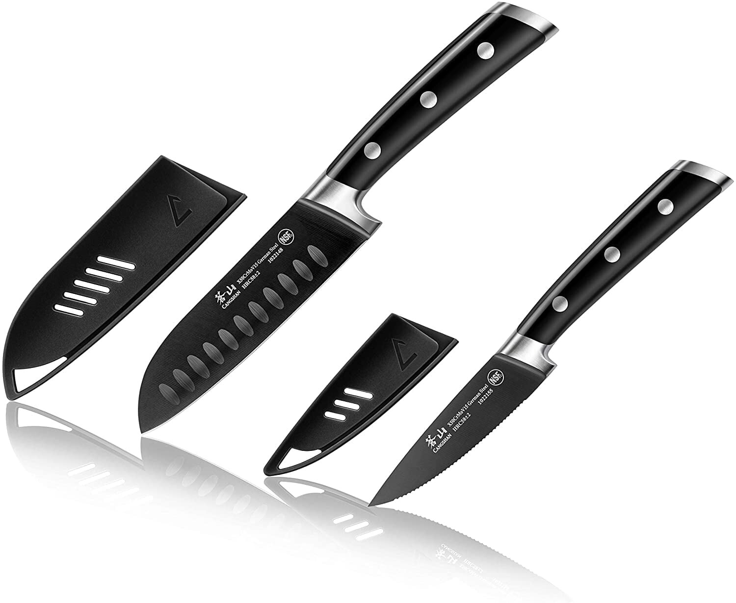 

Набор ножей из кованой немецкой Santoku Cangsan S+ 2 шт, черный