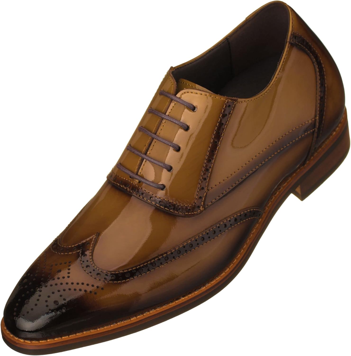 

Мужские невидимые обувные вставки для увеличения роста CALTO - Черные лаковые оксфорды с шнуровкой и носком «крыло» - Увеличение роста на 8 см - S1015 - Размер 12 D(M) US