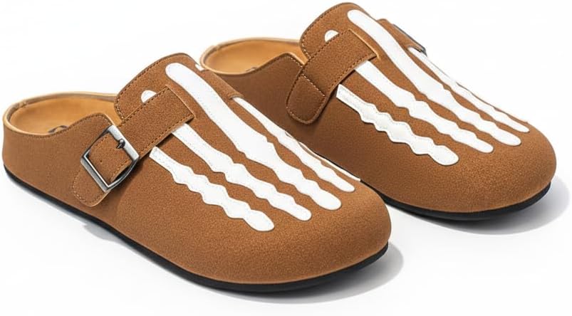 

Мужские мюли с имитацией замши в готическом стиле, для дома и улицы, повседневная обувь с забавным рисунком скелетной кости и регулируемым ремешком с пряжкой Ctkvbmeoi, коричневый