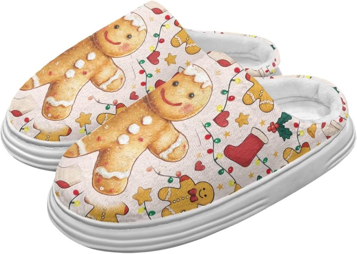 

Тапочки для женщин и мужчин, зимние шлепанцы, мягкие плюшевые пушистые домашние тапочки для улицы и дома Hechitok, Christmas Gingersnap