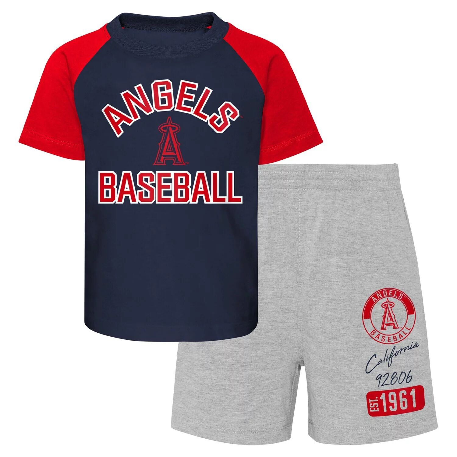 

Темно-синий/серый Хизер Los Angeles Angels Ground Out Baller Комплект из футболки и шорт реглан Outerstuff