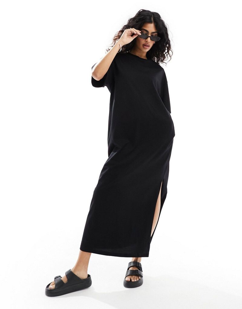 

ASOS DESIGN – черное платье-футболка мидакси оверсайз