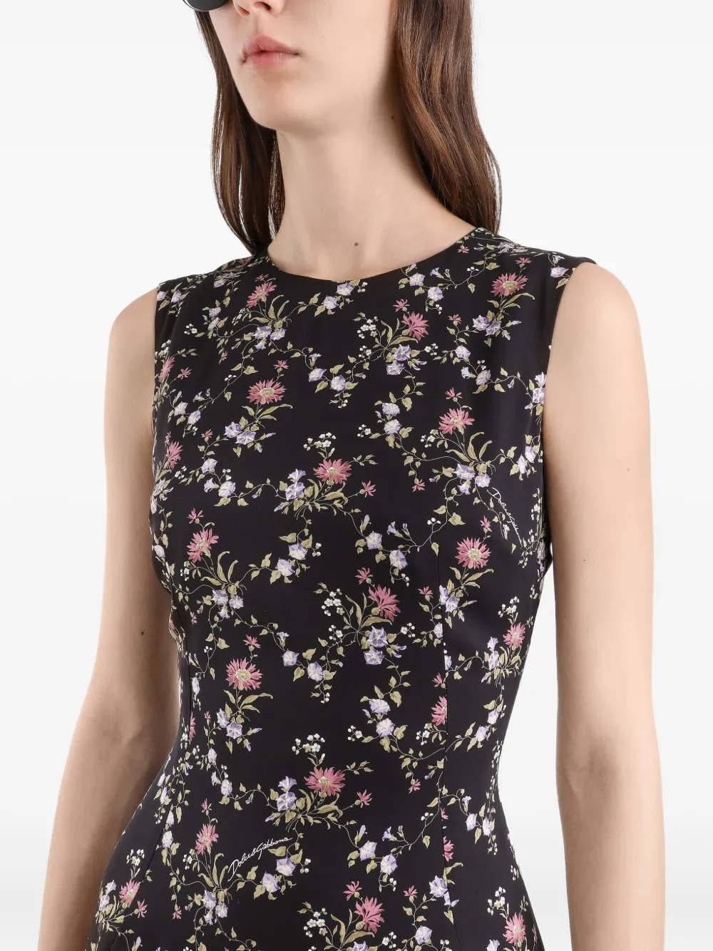 Платье миди с цветочным принтом без рукавов DOLCE & GABBANA, черный — фото 4