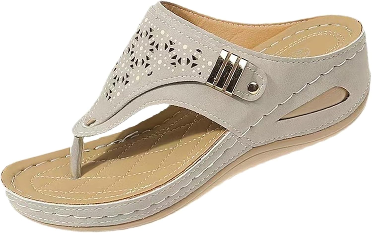 

Женские сандалии на танкетке, летние шлепанцы с открытым носком, удобные бохо сандалии с вырезами, милые летние пляжные обувь для отпуска Kvotuu, бежевый