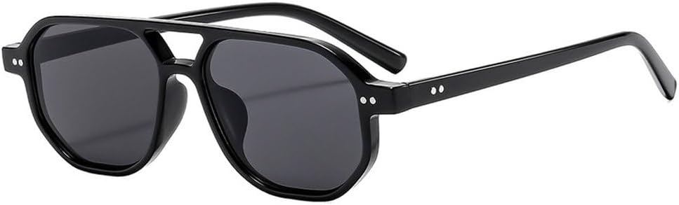 

Винтажные мужские солнцезащитные очки с двойной перемычкой, многоугольными и квадратными линзами, модные женские очки с прозрачными линзами Ocean Lens, солнцезащитные очки с заклепками UV400 SKFGNX, Black Grey