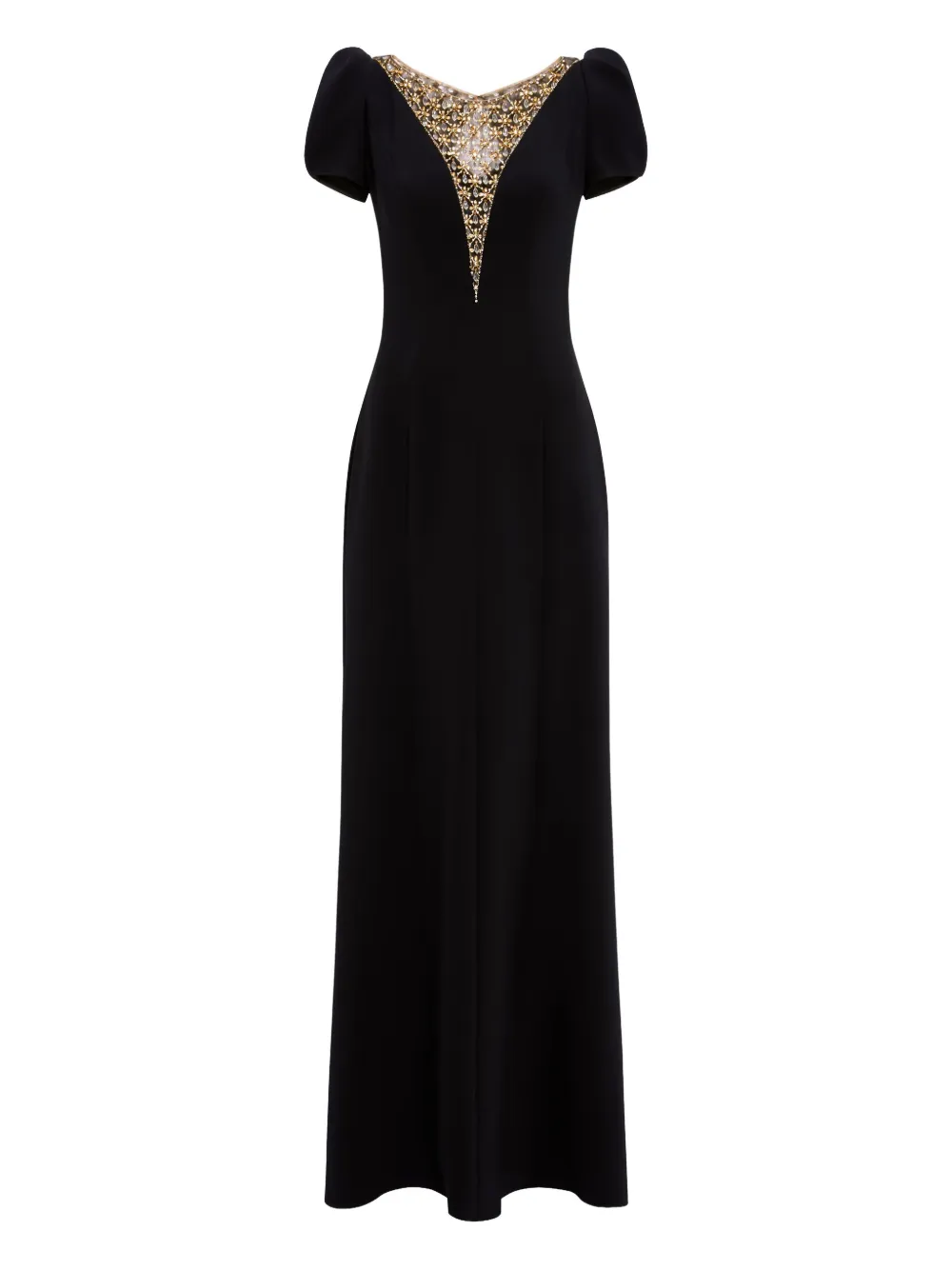 

Платье макси с объемными рукавами и кристаллами Jenny Packham, черный