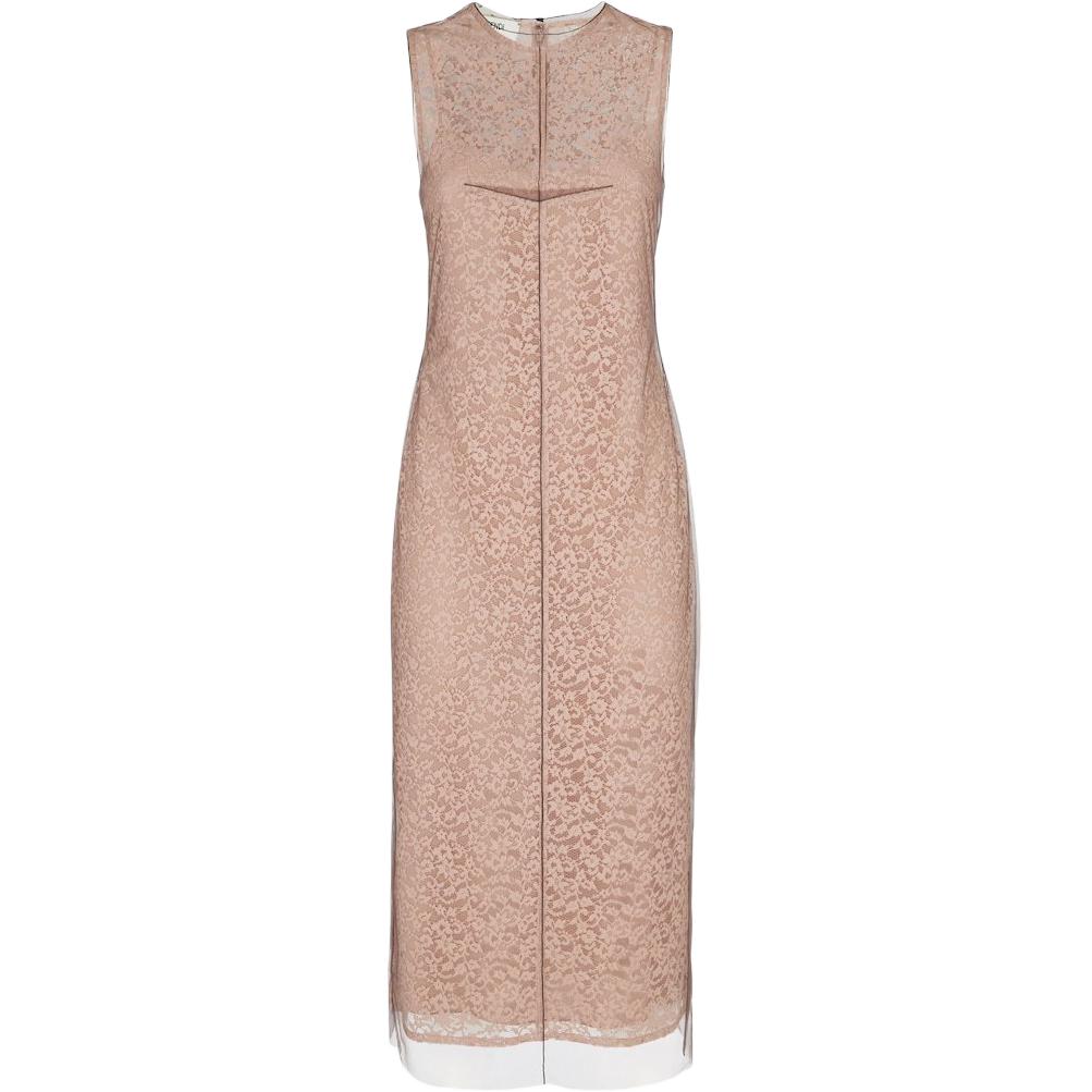 

Цветочное кружево с детализацией на рукавах без рукавов миди-платье FENDI, розовый