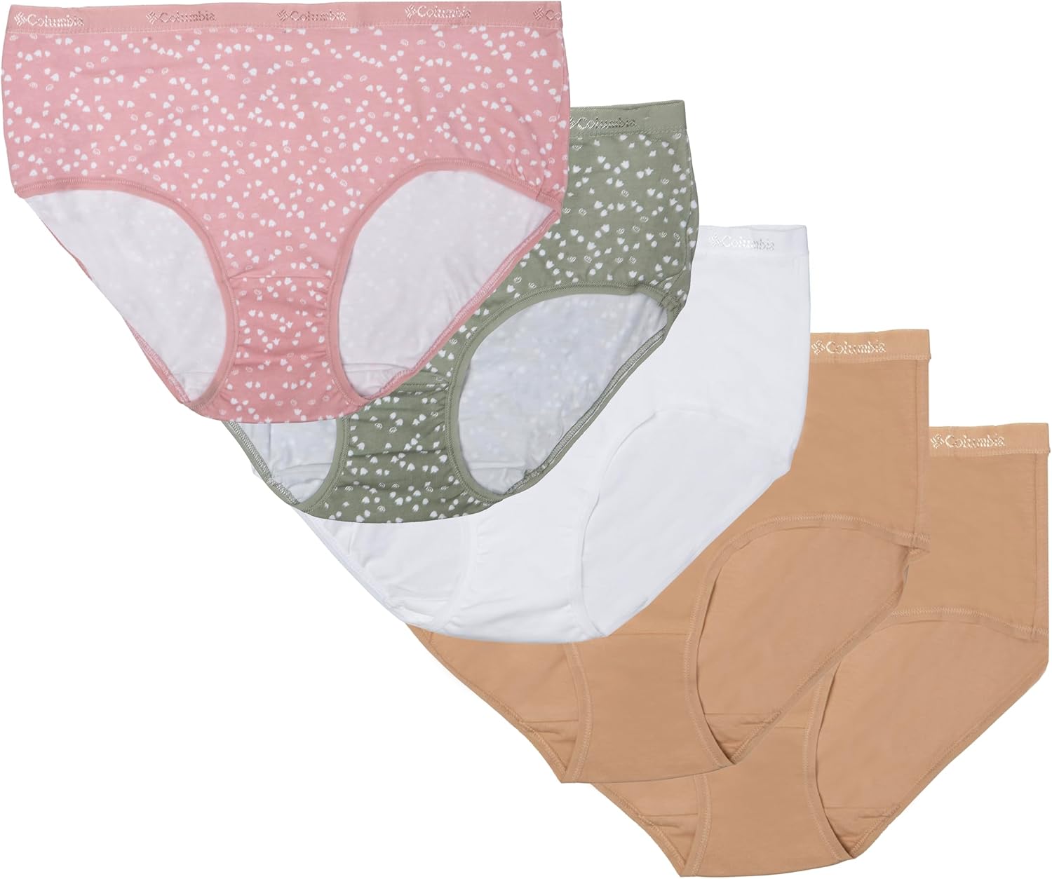 

Columbia женские трусы 4-way Stretch Cotton, 5 штук, Canoe/White/Green/Pink