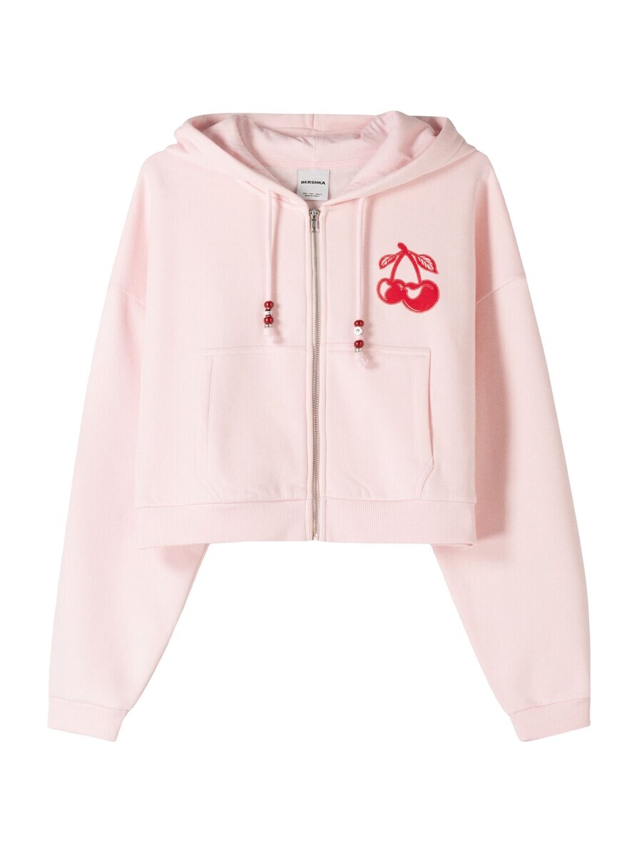 

Худи Bershka Zip-Up Hoodie, розовый