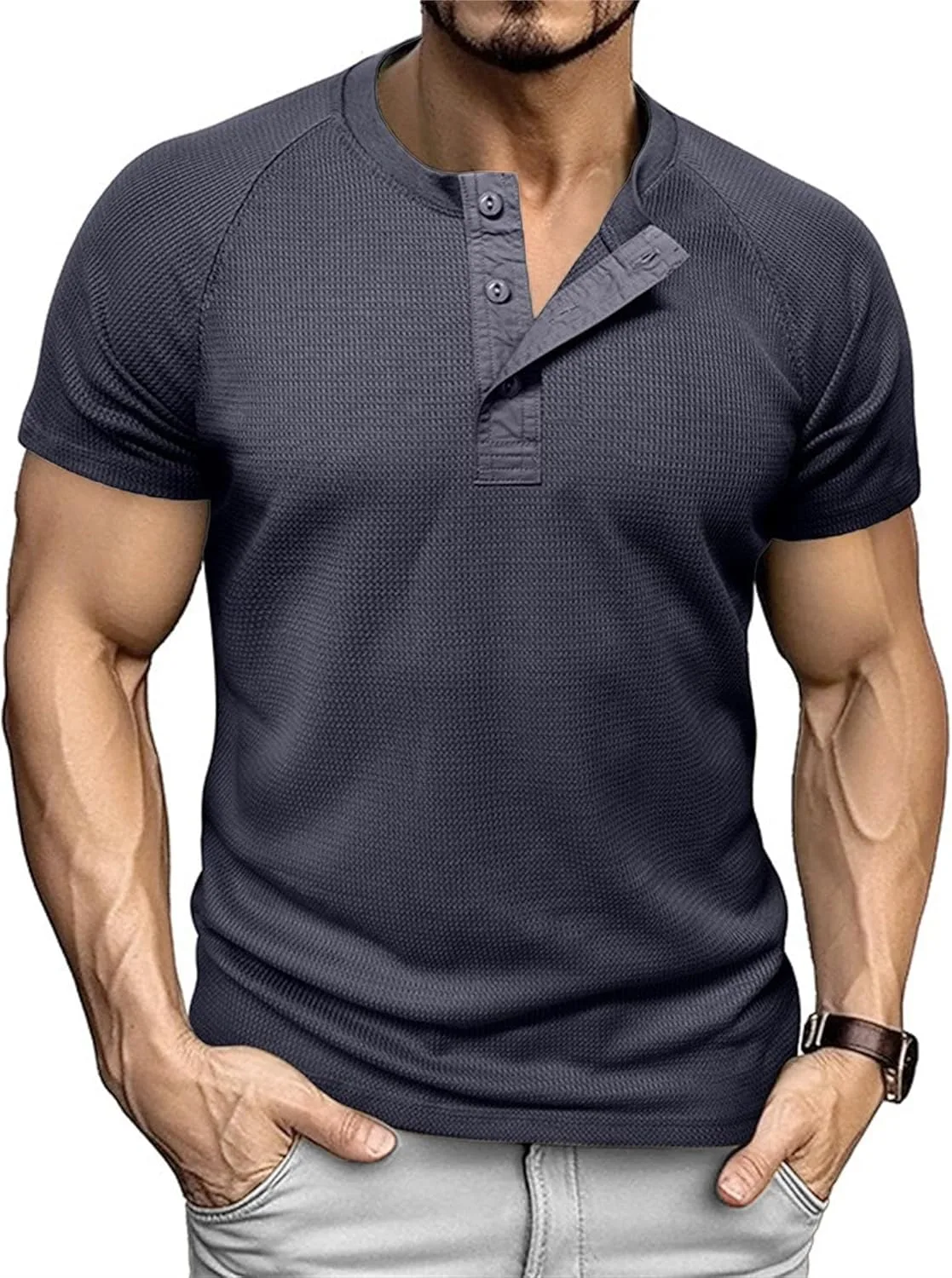 

Мужская футболка с круглым воротником и четвертью пуговиц для бизнеса и работы Zylphorix