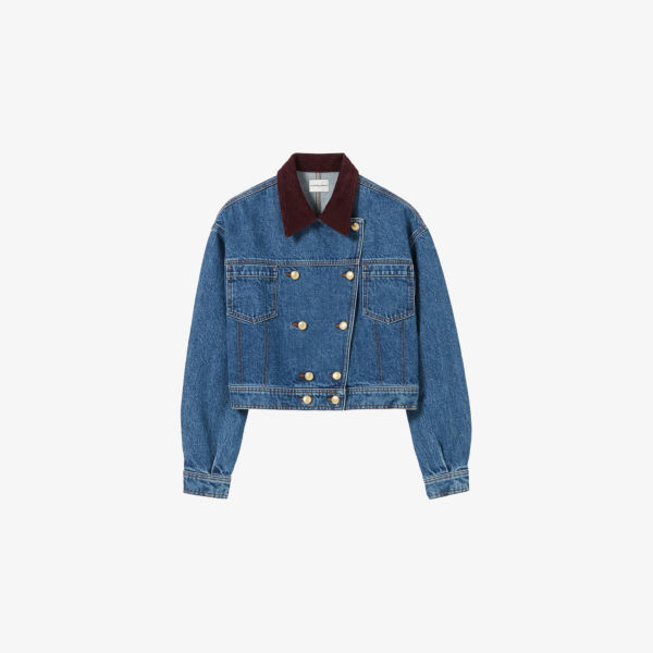 

Джинсовая куртка укороченная двубортная с контрастным воротником Claudie Pierlot, синий