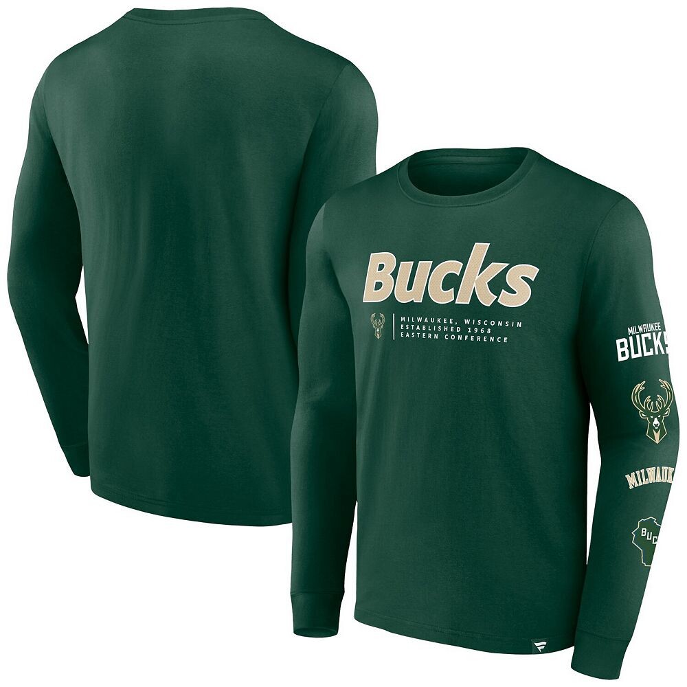 

Мужская зеленая футболка Fanatics Hunter с длинным рукавом Milwaukee Bucks Baseline, цвет Buk Multi