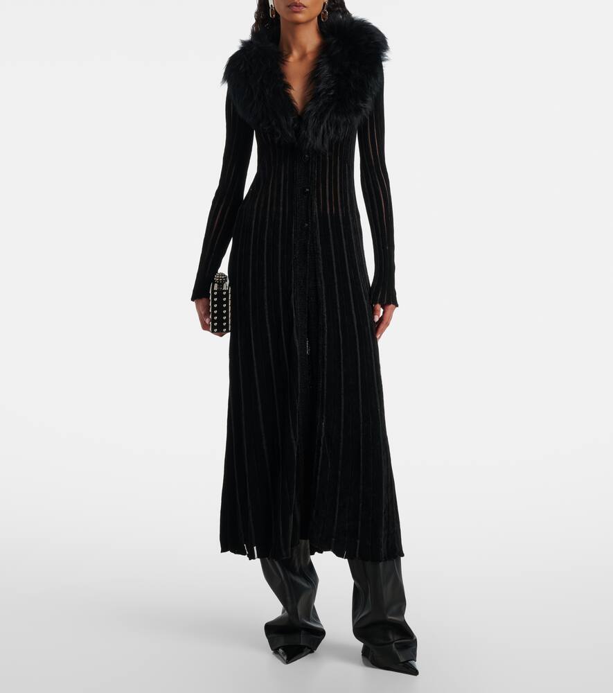 Полосатый кардиган с отделкой из овчины Blumarine, Black — фото 2