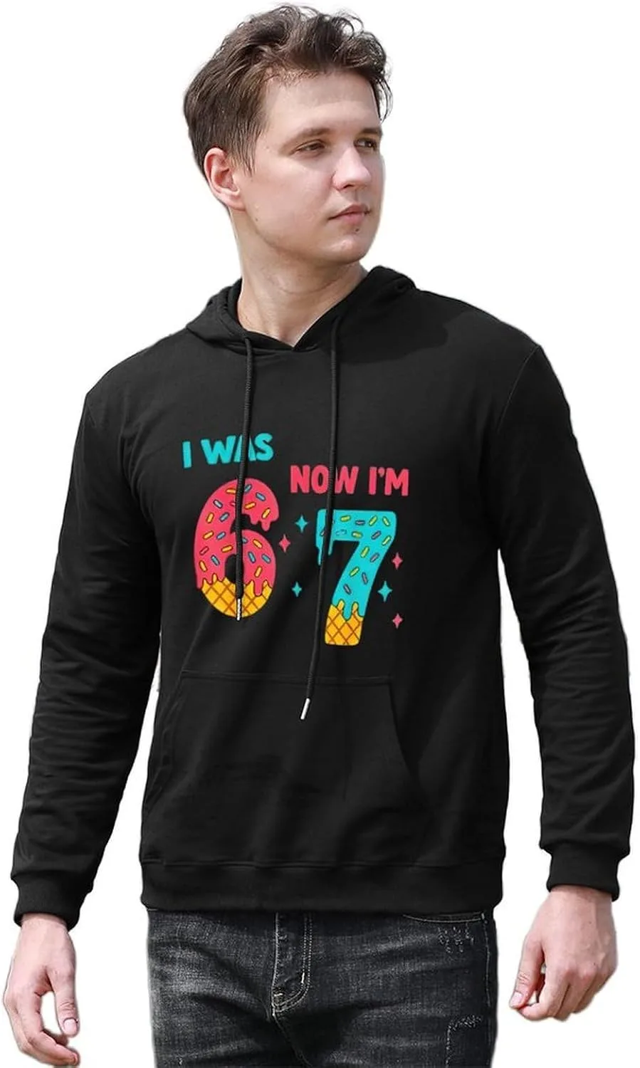 Толстовка Men Fun I Was 6 Now I'm 7, классическая, с длинным рукавом и карманом — фото 4
