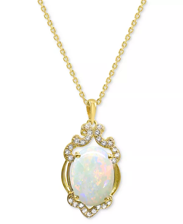 

Выращенный в лаборатории опал 14x10 мм, белый сапфир 1/3 карата, выращенный в лаборатории, подвеска овальной формы из стерлингового серебра с покрытием из 14-каратного золота. Macy'S, opal