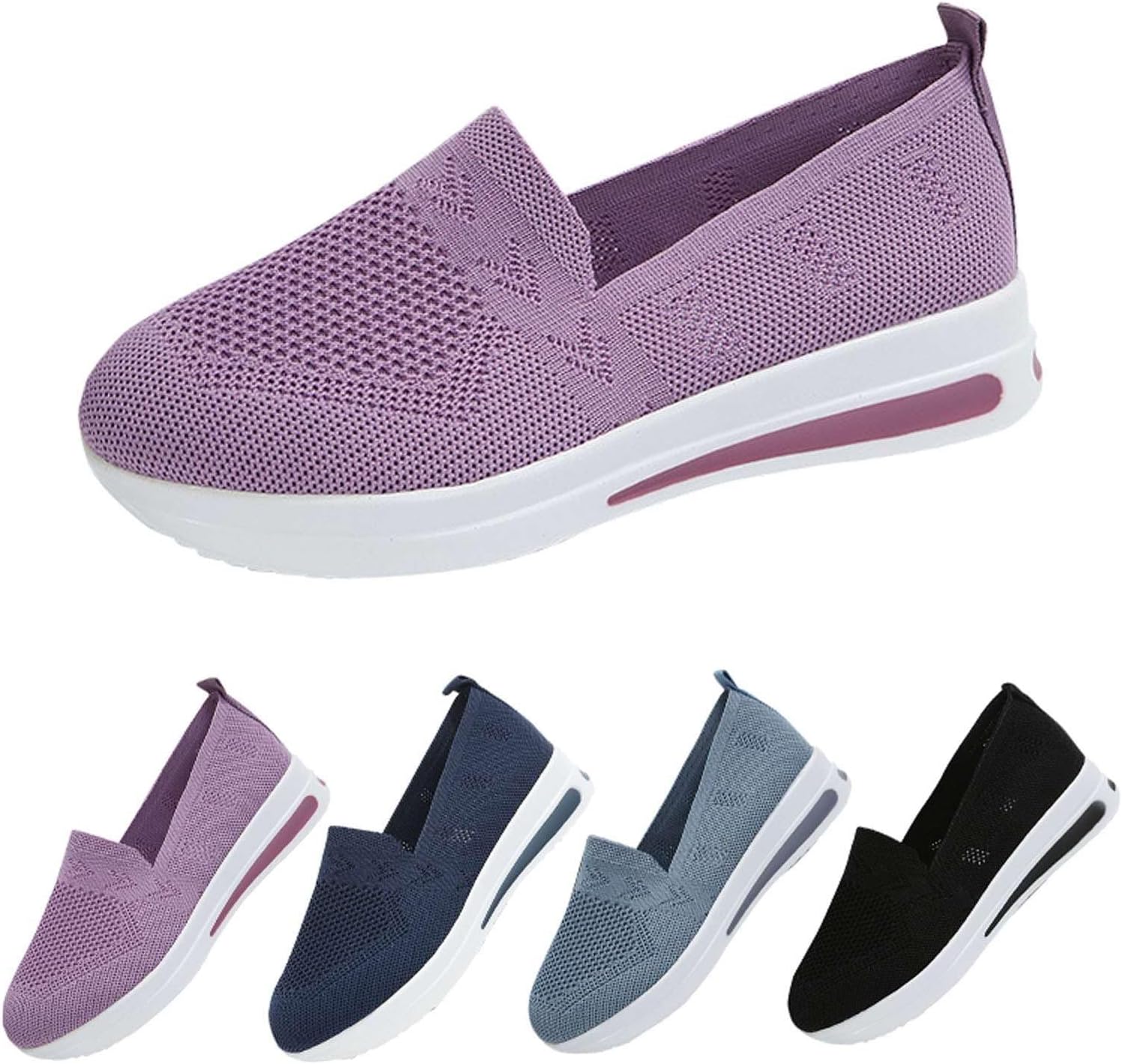 Мужские и женские спортивные кроссовки с сеткой, на шнуровке, для ходьбы, повседневные, с поддержкой свода стопы, дышащие, с плоской мягкой подошвой Generic, фиолетовый — фото 2