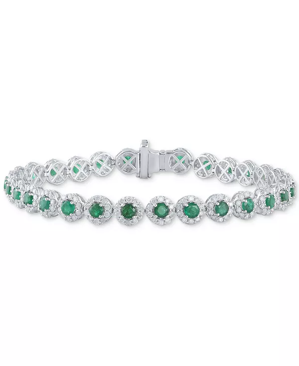 

Теннисный браслет из 14-каратного белого золота с сапфирами (5,5 карата) и бриллиантами (3 карата) (также с рубинами и изумрудами) Macy'S, emerald
