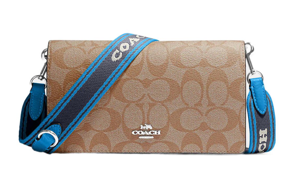 

Сумка Anna Canvas With Leather Envelope Bag, женская плечевая сумка коричневого и синего цвета COACH