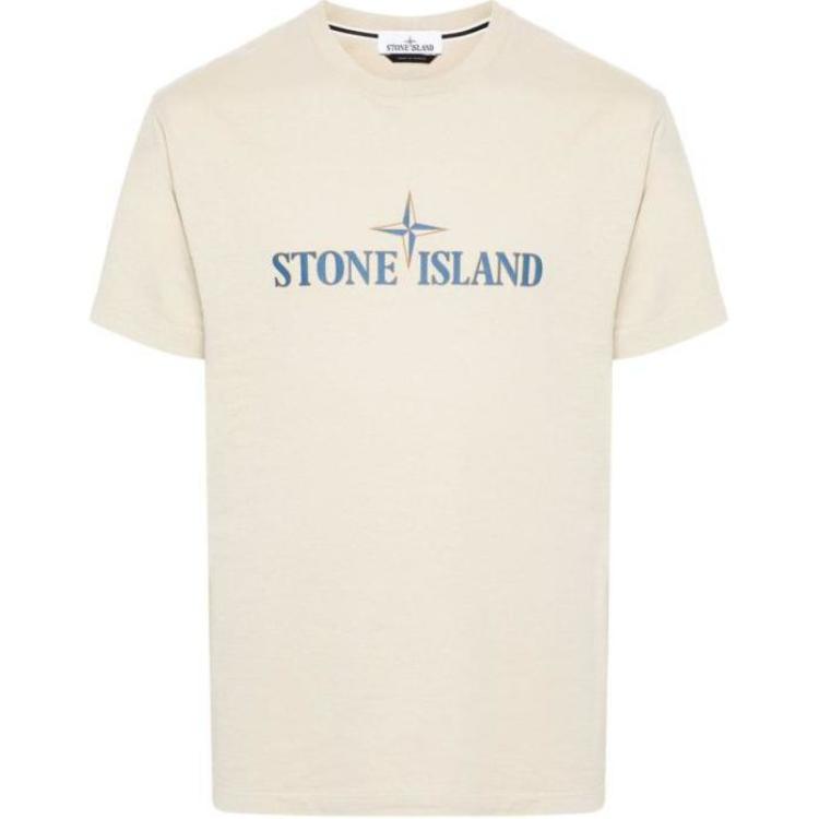 

Футболка с круглым вырезом и логотипом STONE ISLAND, Gypsum