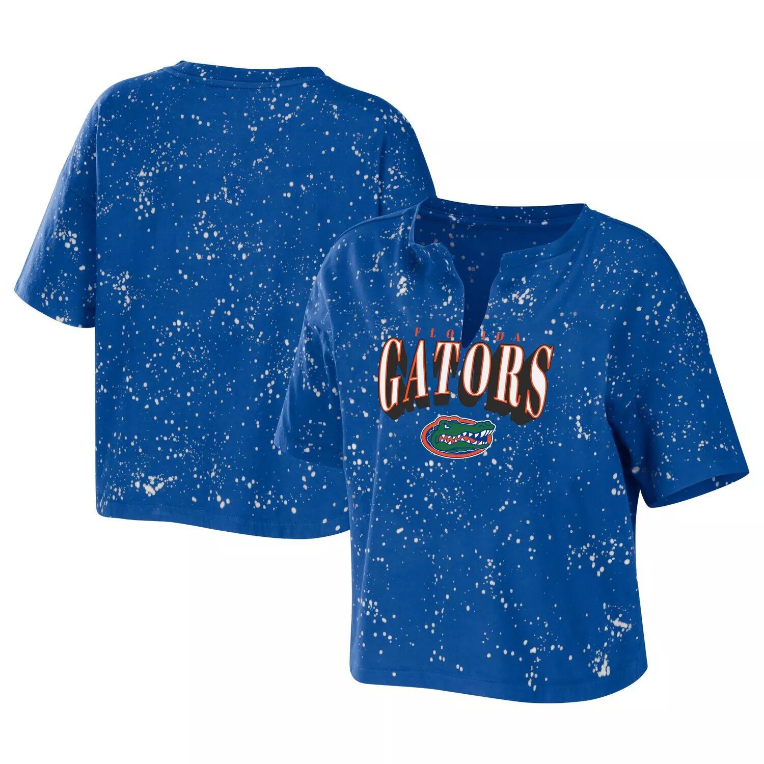 

Женская одежда Erin Andrews Футболка Royal Florida Gators Bleach Wash Splatter Notch Neck