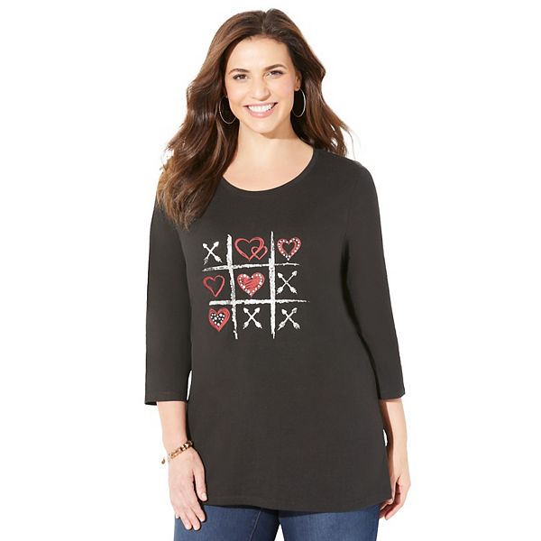 

Женская футболка с блестками и принтом Plus Size Catherines, Black Hearts