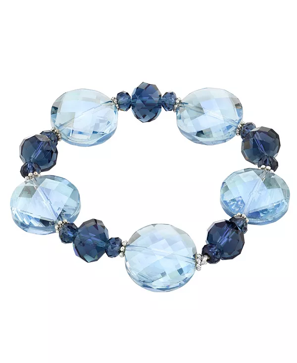 

Серебряный граненый эластичный браслет 2028, blue