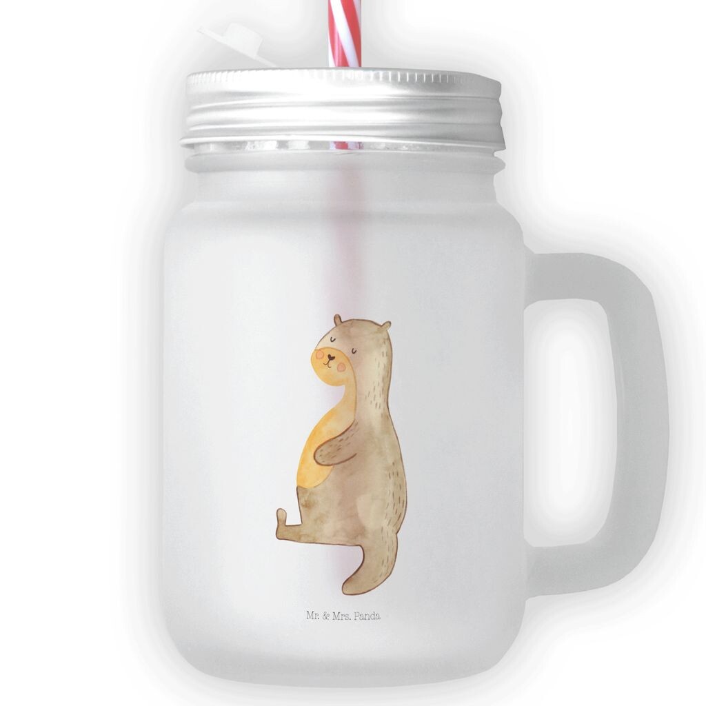 

Стеклянная банка для питья «Мистер и миссис Панда» Mason Jar Otter Belly — прозрачный — подарок, атласное стекло, морская выдра «Морская выдра», стеклянная винтовая крышка, бокал для коктейля, стеклянная ручка Mr. & Mrs. Panda, белый