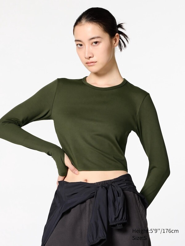 

Укороченная футболка ultra stretch airism с длинным рукавом Uniqlo, зеленый