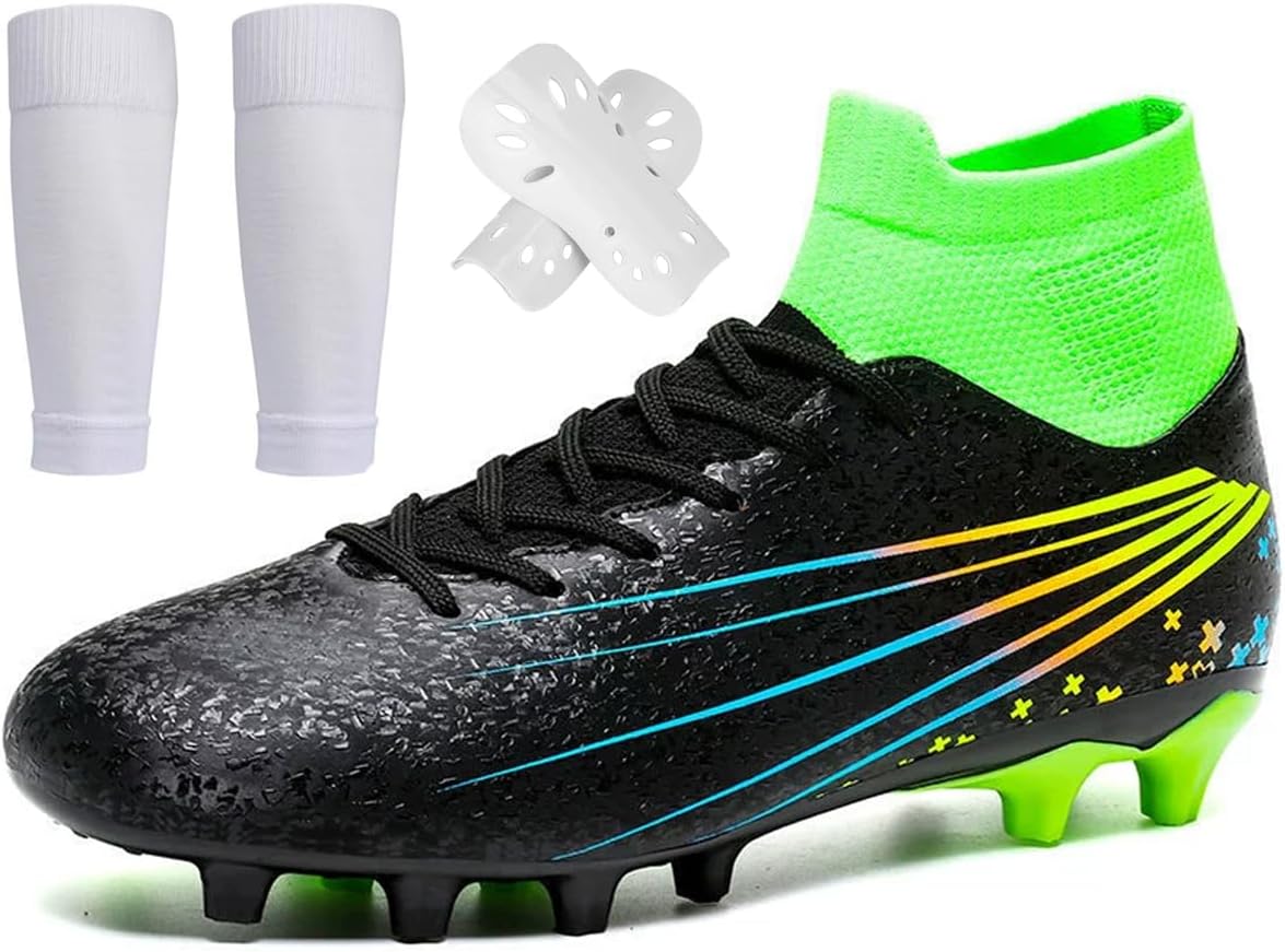 

Футбольные бутсы унисекс для мужчин и женщин, высокие бутсы для тренировок на открытом воздухе и в помещении, легкие кроссовки для искусственного газона, спортивная обувь для взрослых и детей Spedify, черный/зеленый