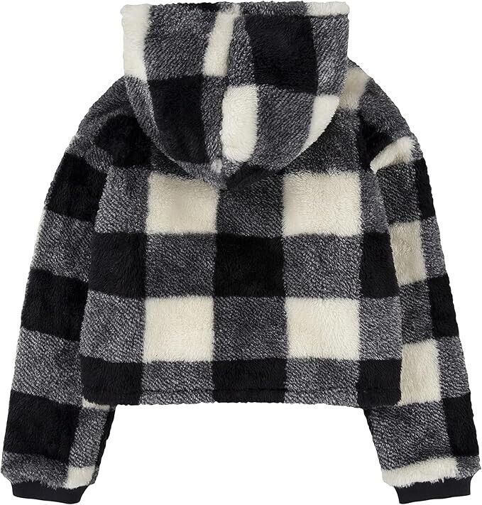 Детская толстовка Levi's Sherpa Hoodie, черная в клетку, с длинными рукавами, пуловер, уютный, ERK118 — фото 2