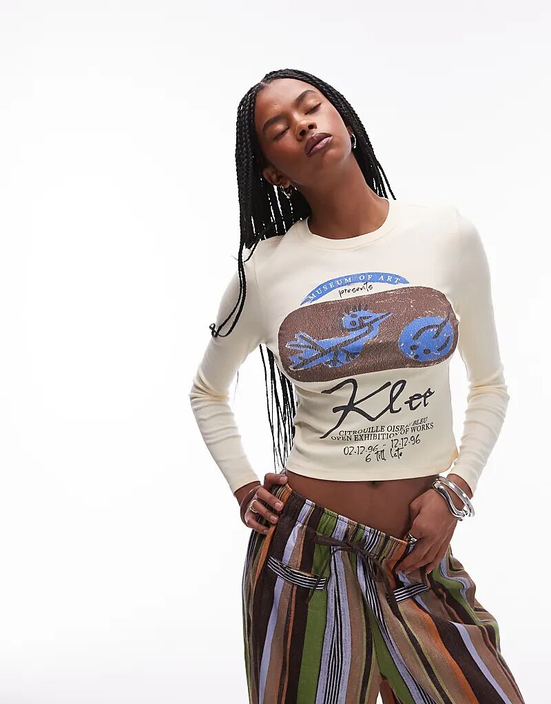 

Футболка Paul Klee с длинными рукавами и графическим принтом Topshop желтого цвета