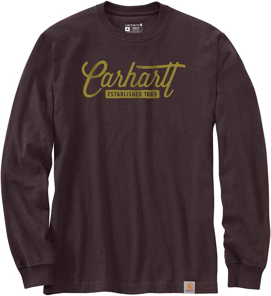 

Мужская свободная футболка Carhartt 106359 из плотной ткани с длинным рукавом и графическим принтом, Dark Sepia Heather