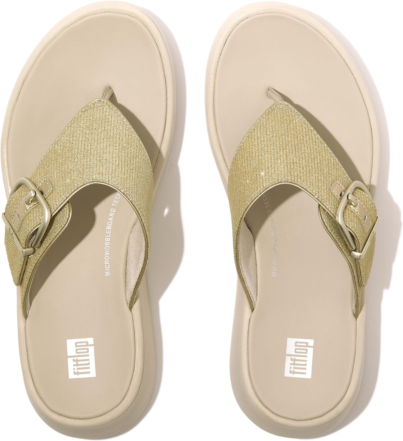 

Сандалии FitFlop F-Mode Buckle Shimmerlux Flatform Toe-Post Sandals, цвет Platino