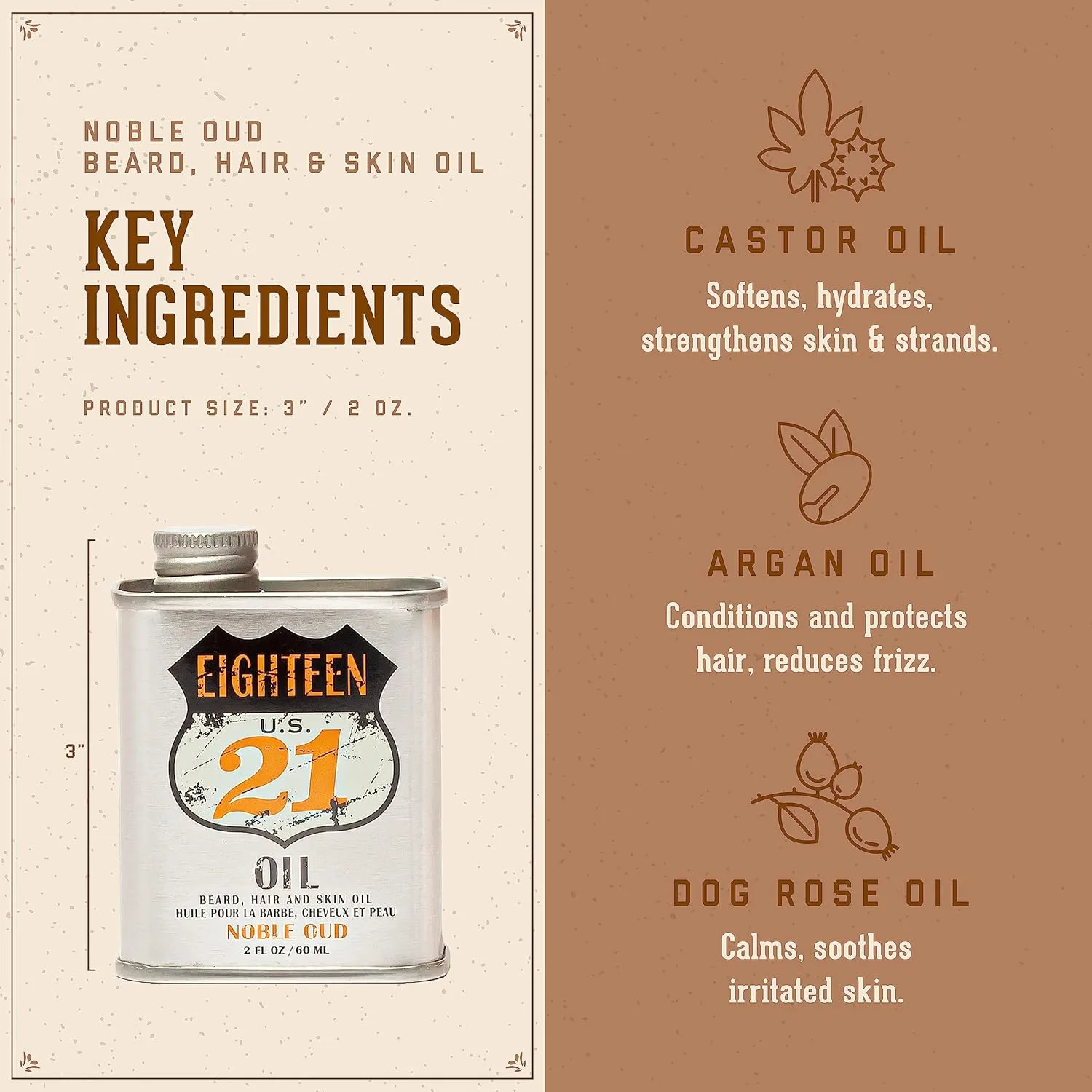 18.21 Man Made Набор из 2 масел для бороды, волос и кожи Noble Oud & Spiced Vanilla, подходит для всех типов волос и кожи у мужчин, укрепляет и увлажняет, обладает мужественным ароматом. — фото 3