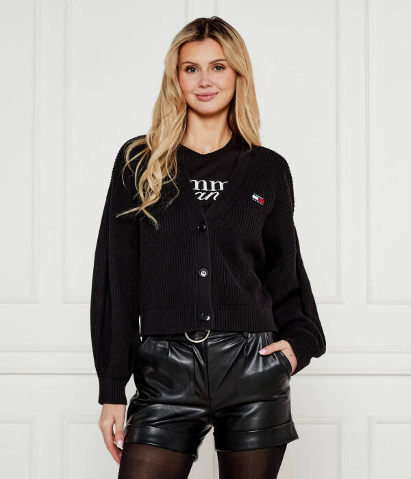 

Кардиган женский Tommy Jeans вязаный на пуговицах с логотипом бренда, черный