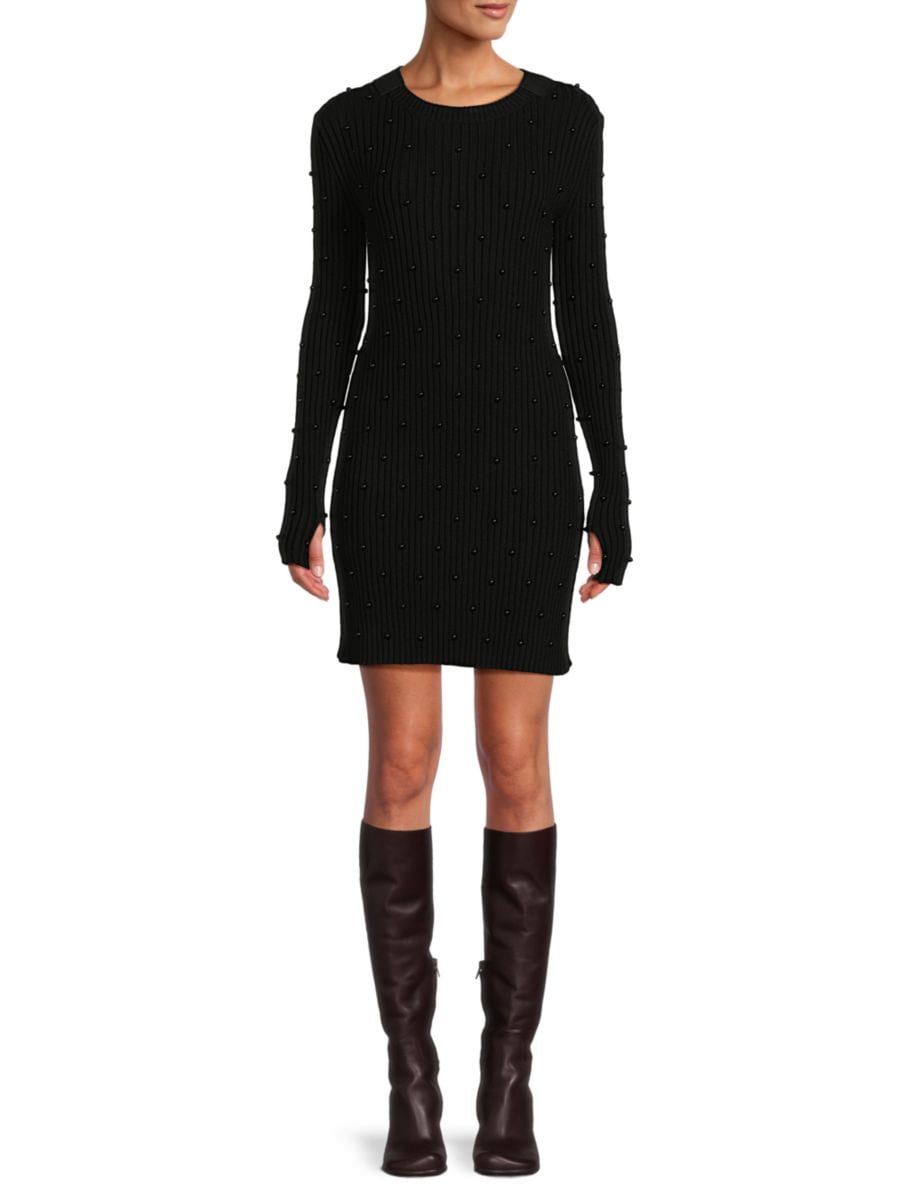 

Мини-платье из хлопка с круглым вырезом и отделкой Helmut Lang, черный